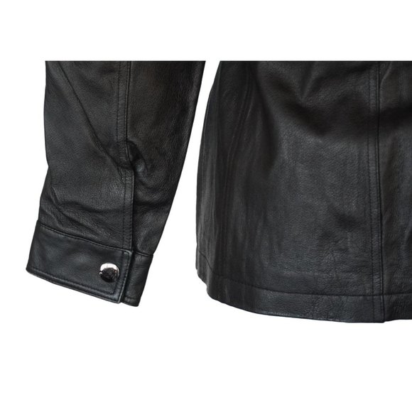 East 5th Black Leather Jacket Womens Size Petite Small Ties at Waist Zip Front - Picture 13 of 16